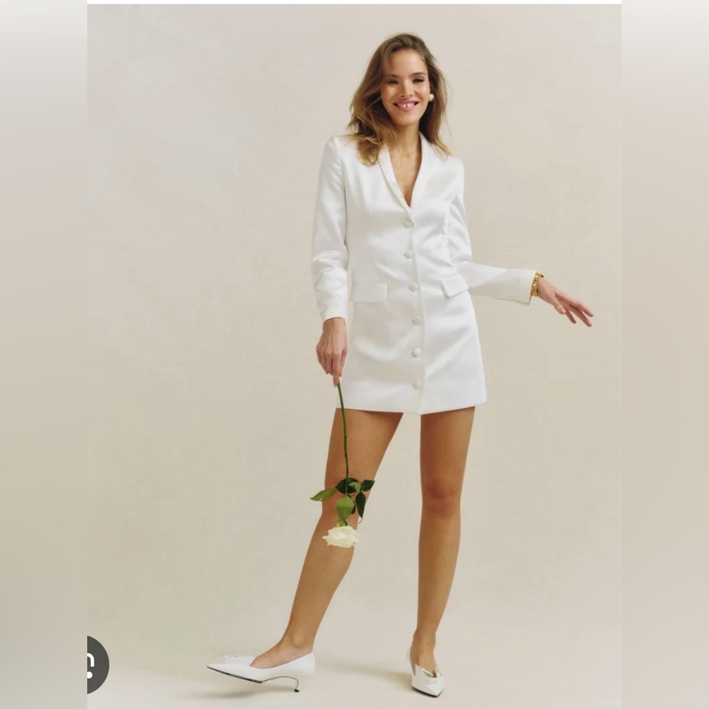 Reformation Nell satin Ivory Blazer dress